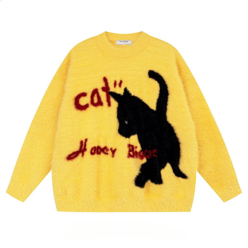 Hikigawa Streetwear Chic Fashion Cartoon Cat Print Women Sweaters Autumn Sweet Cool Vintage Y2k Knitted Pullover Tops Ropa Mujer 240824