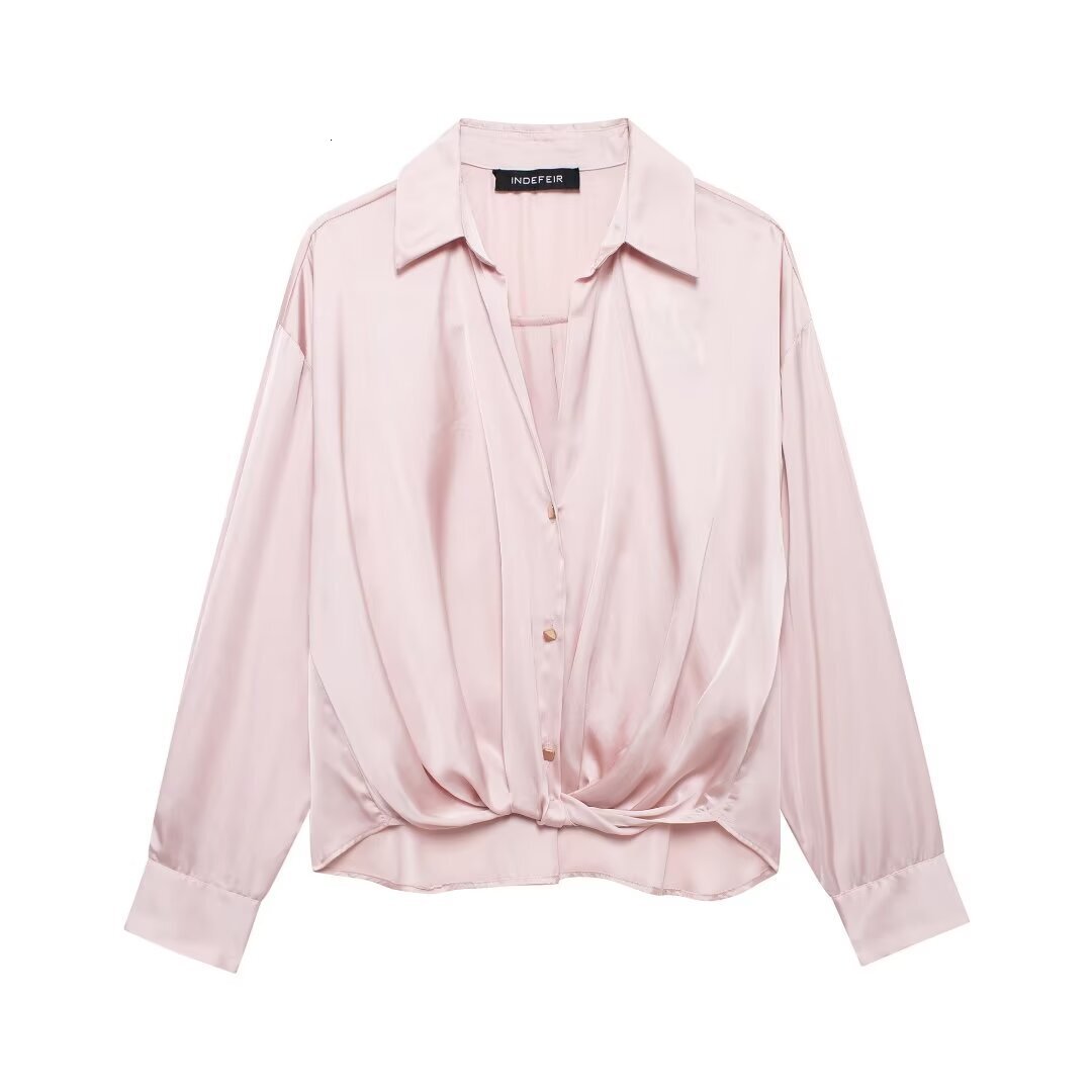 Womens Fashion Loose Silk Knot Decoration Long Sleeved Shirt
