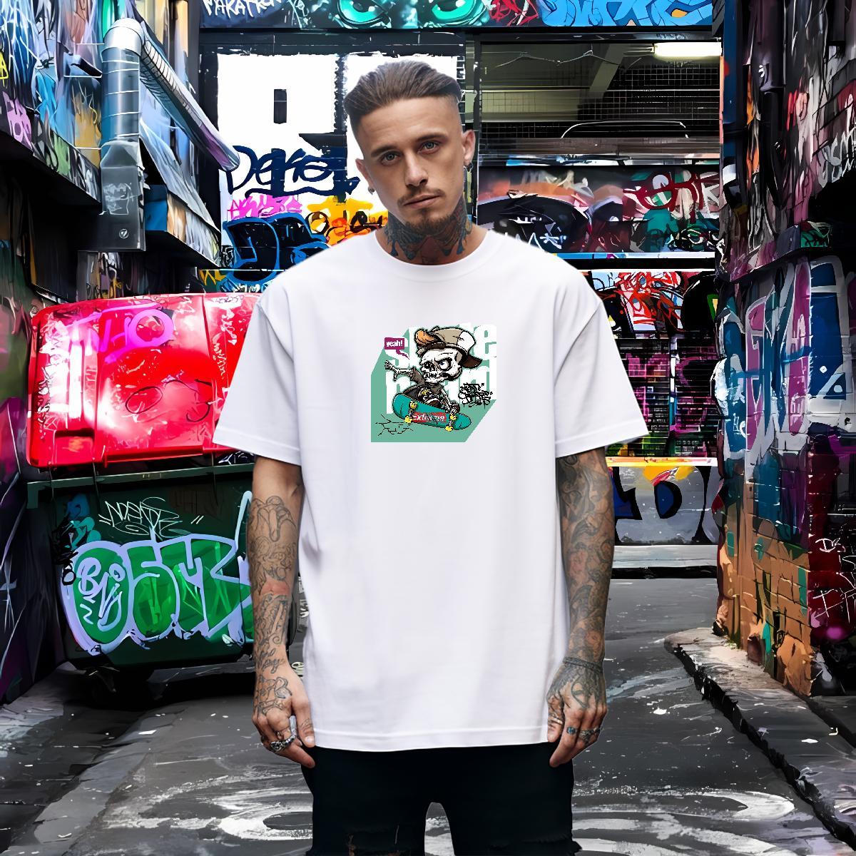 Popular Man T Shirts 230g 100% Cotton skull Spring Summer Floral Print Crew Neck Breathable Men Tops Tees DIY Customized Clothings