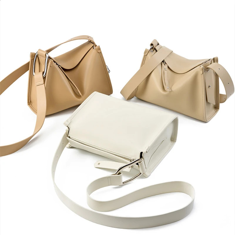 Burminsa Cowhide leather pillow shoulder bag for womens summer trend ner wide strap cross body handbag 240826