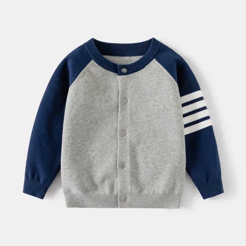 Spring and autumn knitted cardigan woolen sweater childrens striped clothing boys and girls sweaters colorful blocked sleeves childrens winter clothin