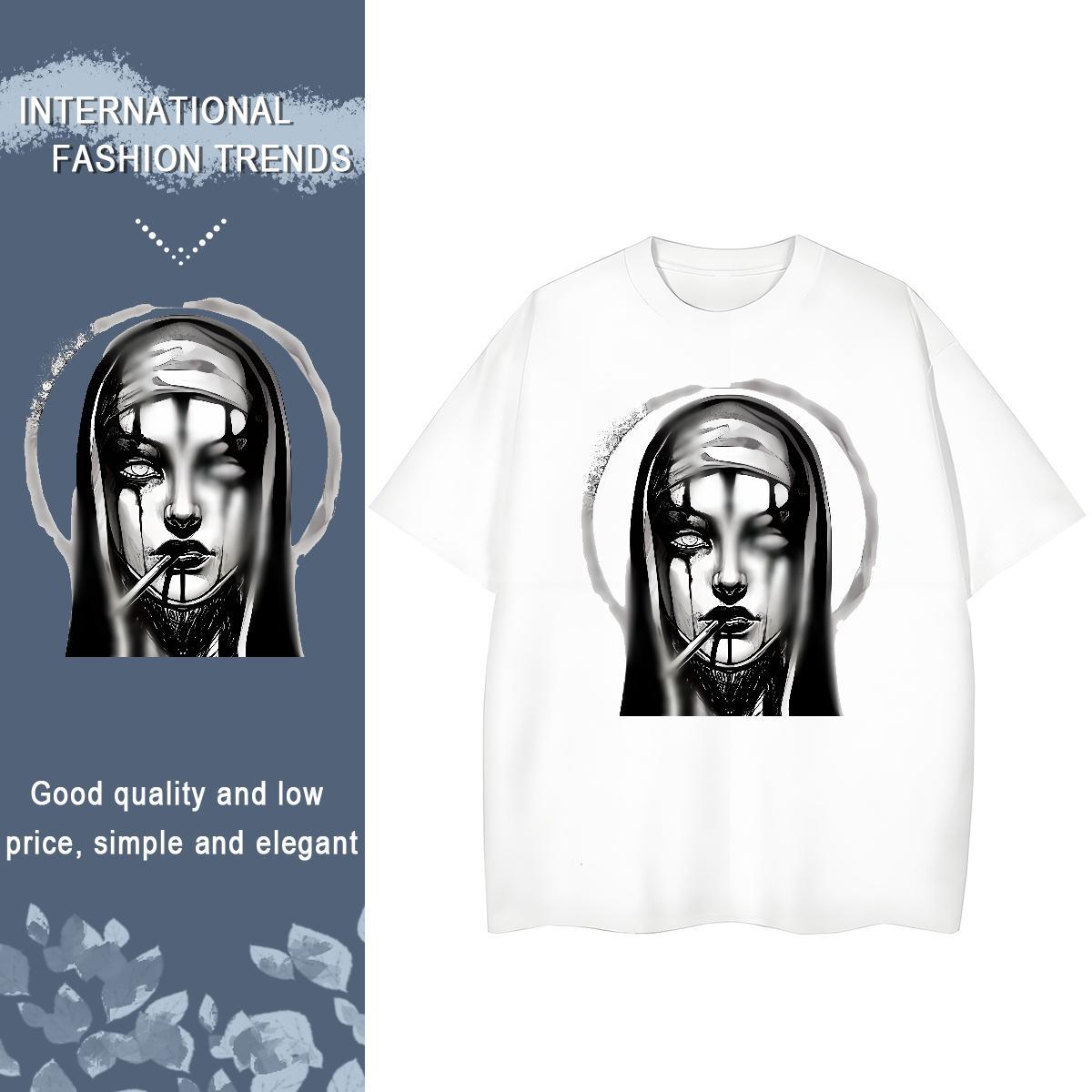 Female Women Tshirts 230g 100% Cotton nun Casual Daily Wear T-Shirts Breathable Crew Neck Graphic Tee Shirt