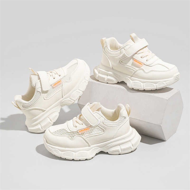Athletic Outdoor Childrens sports breathable mesh Velcro casual white shoes C260130