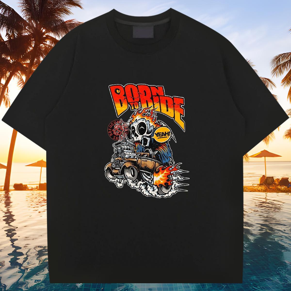 Soft T-Shirts for Men 230g 100% Cotton skull Anime Printing Street Black Oversized Crew Neck Breathable Men Tees 2024 Tshirts