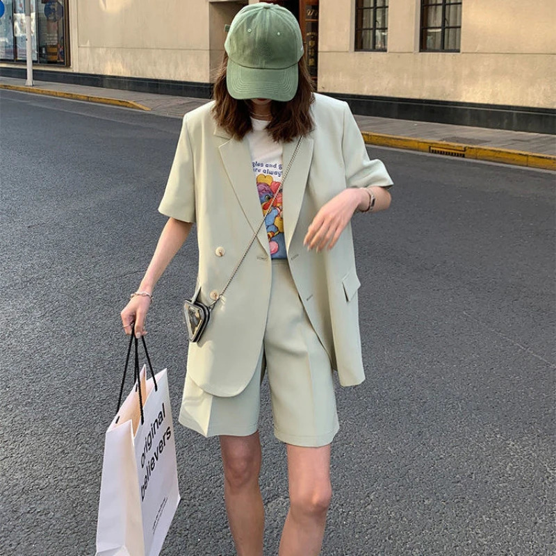 Clothing White Sleeve Summer Korean Style Blazer and Shorts Suit for Woman Kit Womens Short Pants Sets Complete Two Pieces 240826