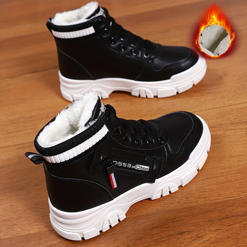 Non Slip High Top Snow Boots, Fur Lined Thermal Round Toe Winter Boots, Platform Warm Wear Resistance Snow Shoes