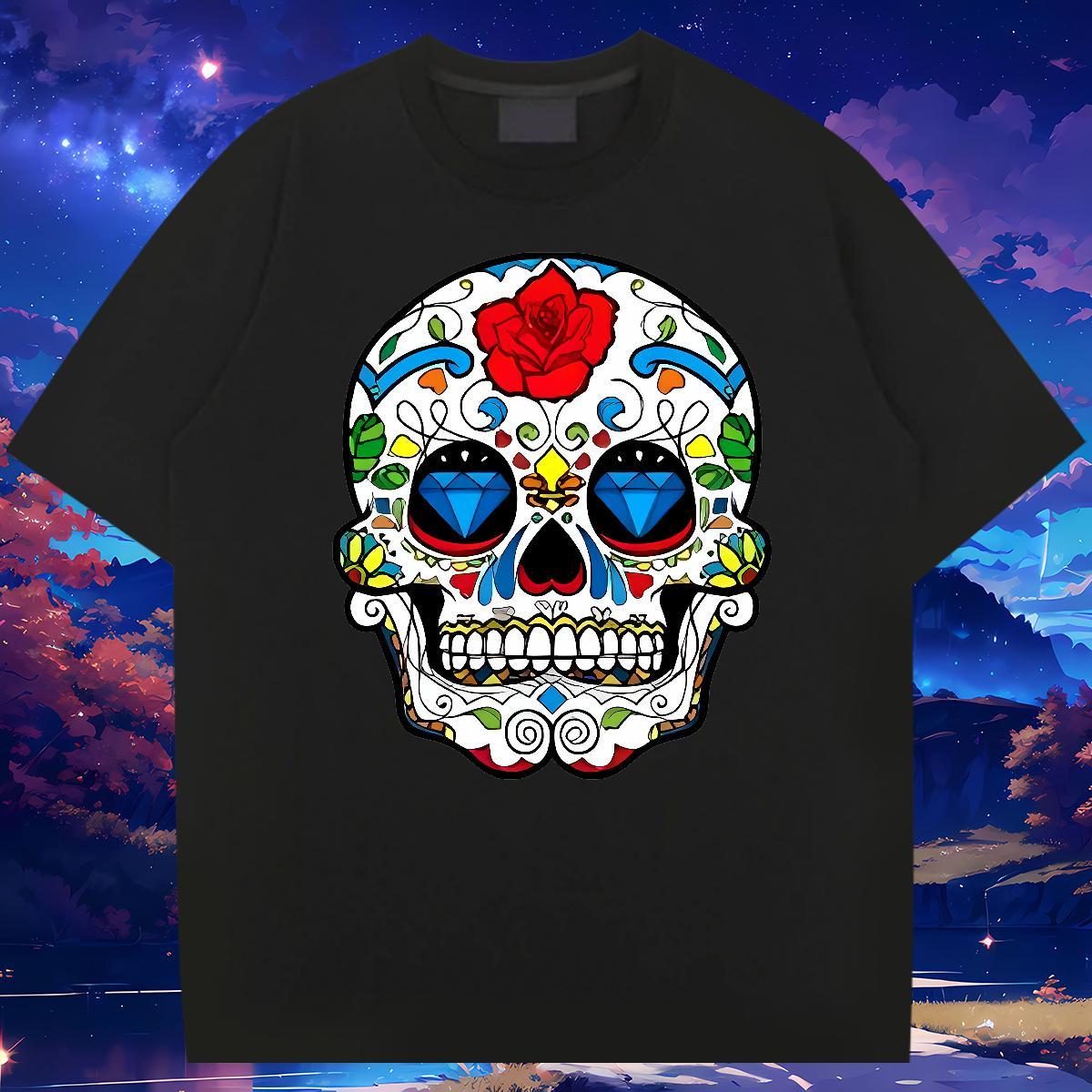 Classic T Shirts Men 230g Pure Cotton skull Street Skull Breathable Tshirt for Man Woman Free Shipping Wear