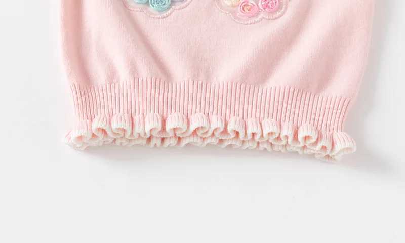 2024 Childrens Autumn New Baby Clothing sequin butterfly flower knitted top childrens pleated long sleeved cotton warm sweaterW240824