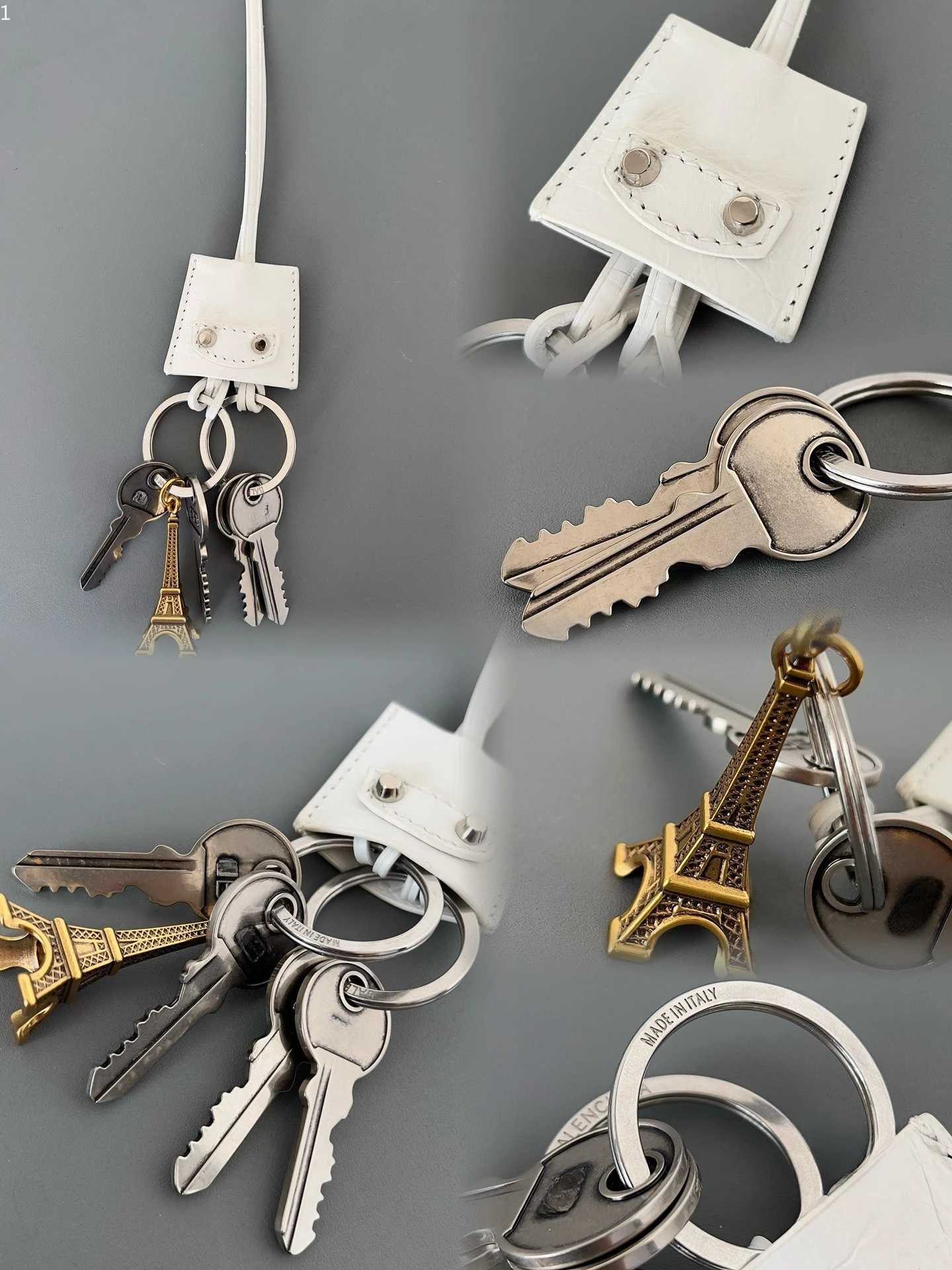 Keychains Lanyards LE CITY Tower Pendant Keychain with Fine Grain Sheepskin Bag Pendant Old Silver Metal Accessories Y2408269D3Z