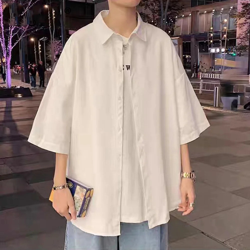 Shirt Summer Retro Rose Print Short Sleeve Shirt American Vintage Streetwear Youth Trend Casual All-Match MenS Top Clothes 2024 240824