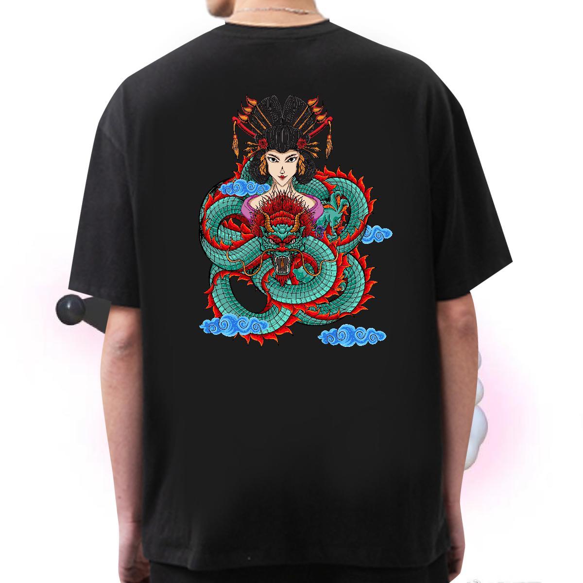 Popular T-Shirts 230g 100% Cotton dragon Street Cartoon Printing L-4XL Breathable Short Sleeve Tshirt for Man Woman Fashion Design Wear