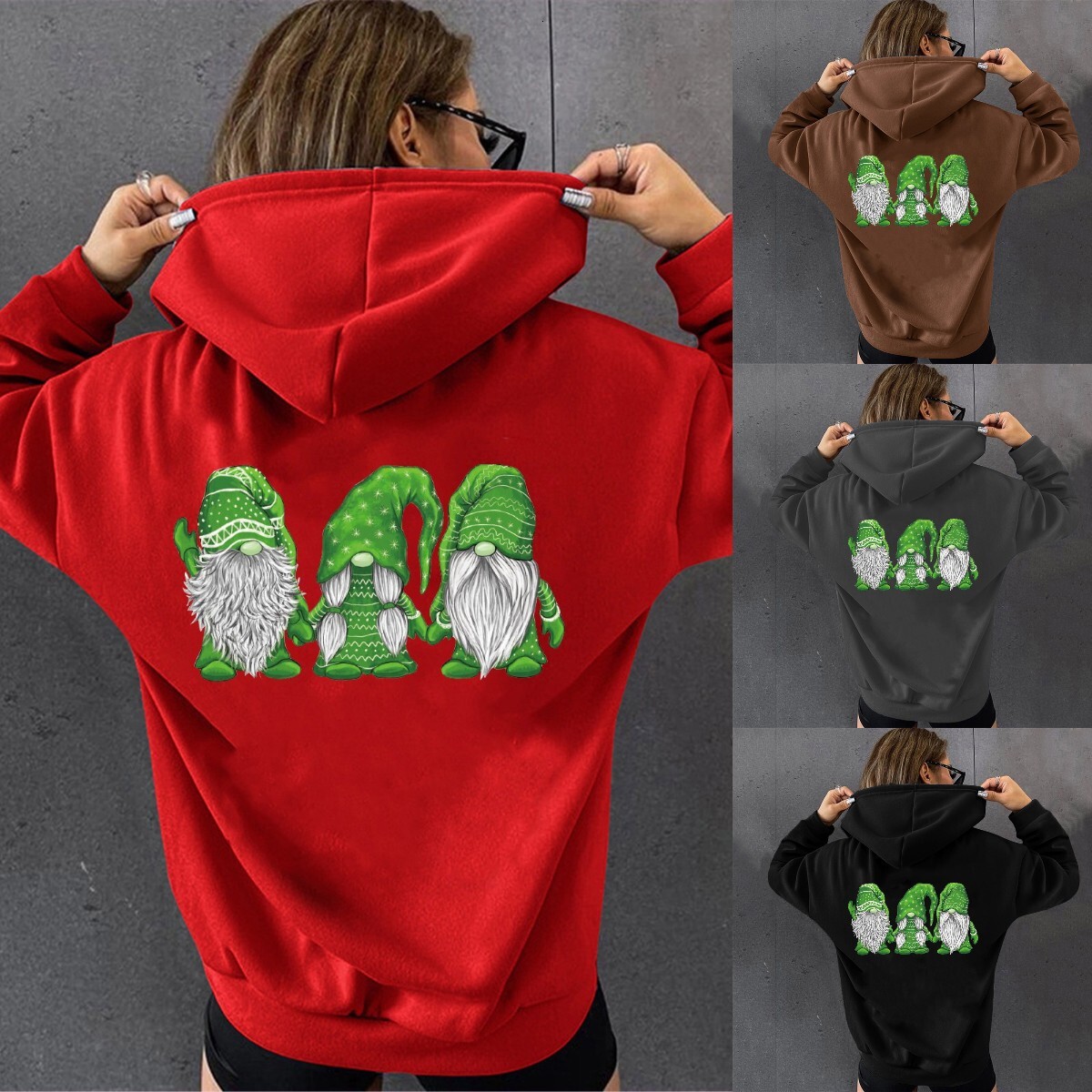 Women's hoodie, hoodie with hat, three Santa Claus printed hoodies dongdumaoyi
