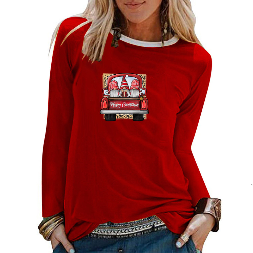New white border long sleeved Santa Claus car printed autumn solid color top dongdumaoyi