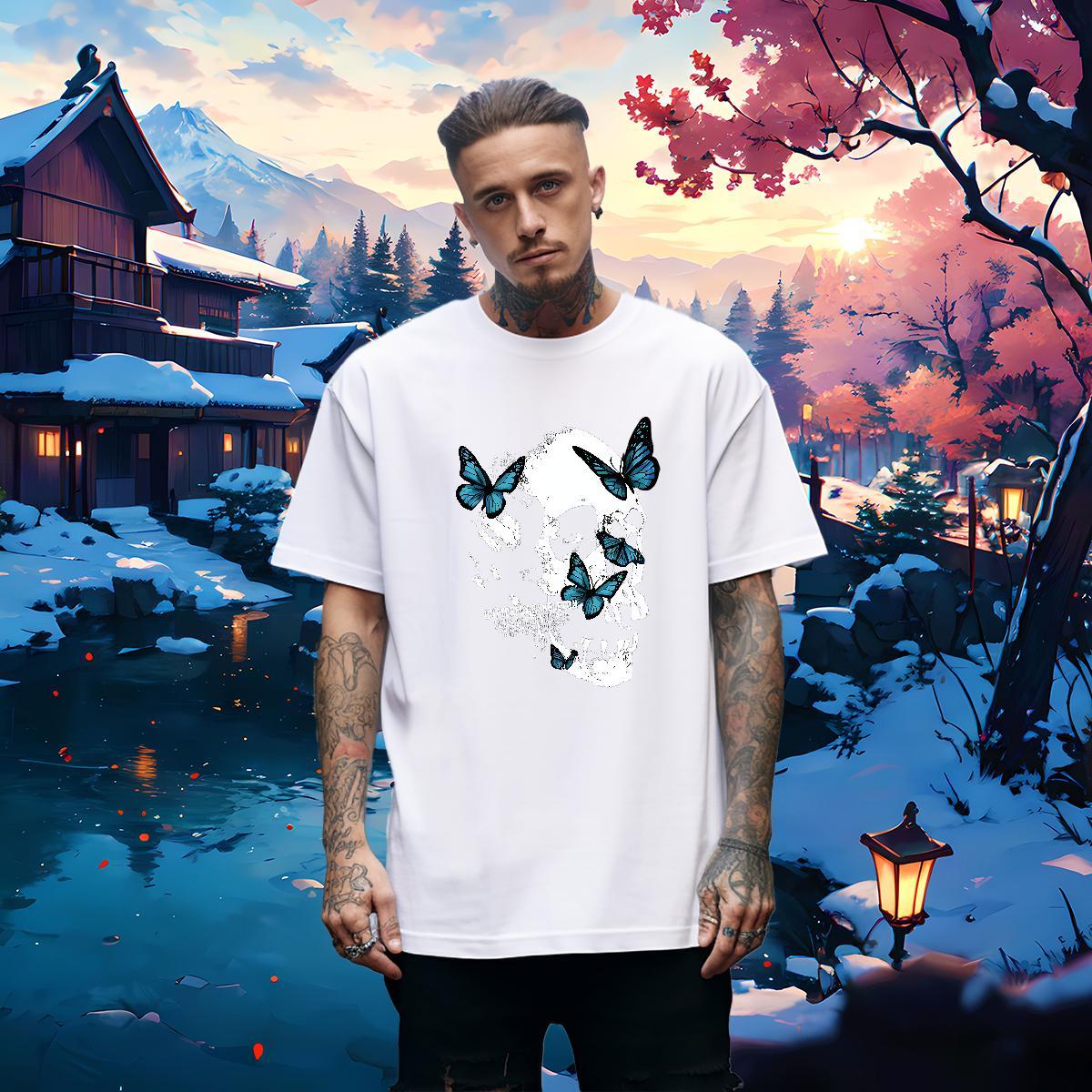 Comfortable T Shirts Men 230g Pure Cotton skull Hip Hop Street Anime Print Short Sleeve O-Neck Men Clothes T-Shirt New Arrival Top Tees