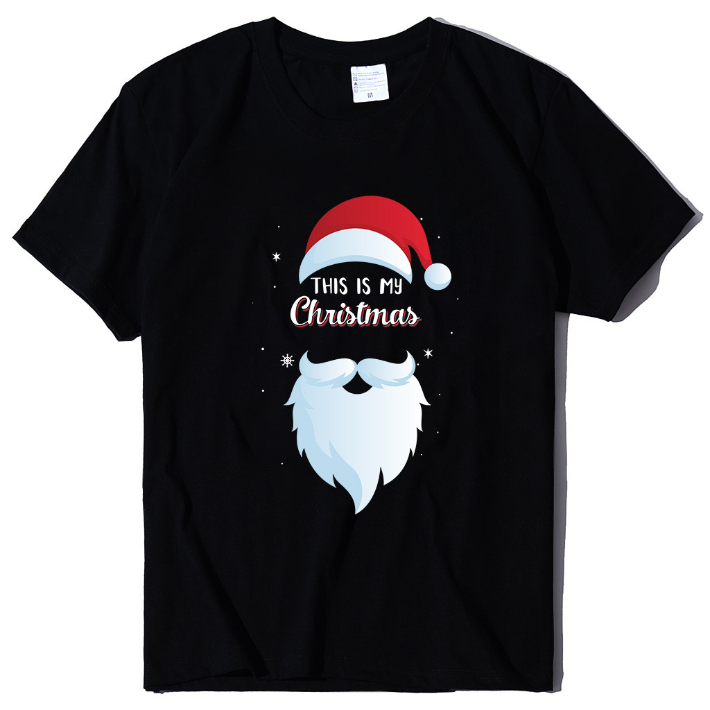 Autumn Street Trendy Round Neck Women's Short sleeved Santa Claus Print dongdumaoyi