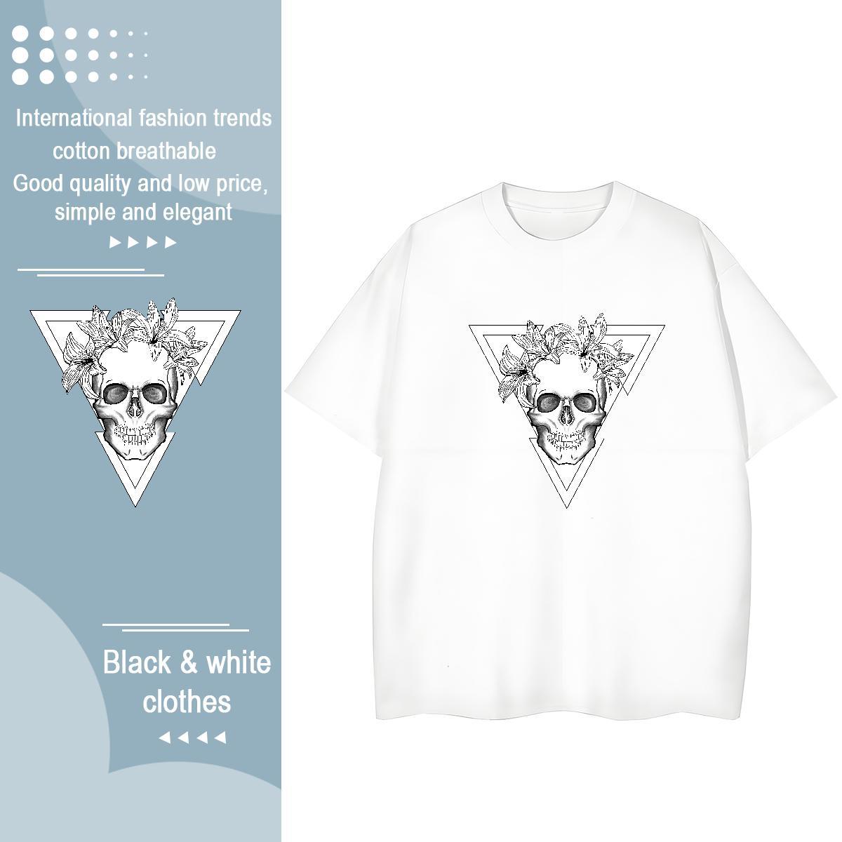 Classic Mens T Shirts 230g 100% Cotton skull High Street Hip Hop Skull O Neck Short Sleeves Mens Tshirts 2024 Summer Clothes
