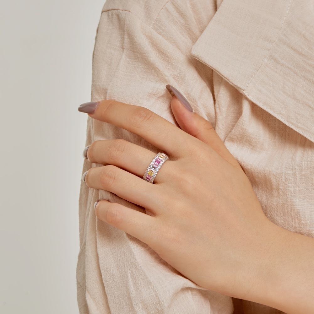Korean INS New S Pure Sier Volleyball Diamond Full Color Zircon Set with Dopamine Design for Women's Ring