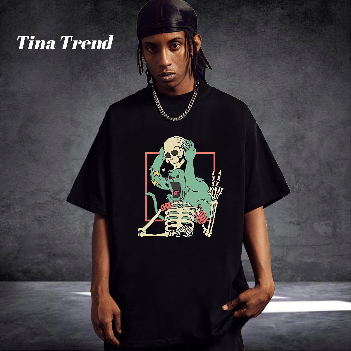Brand T-Shirts for Men 230g Pure Cotton skull Sport DIY Anime Crew Neck Breathable Couples T Shirts Custom Clothings