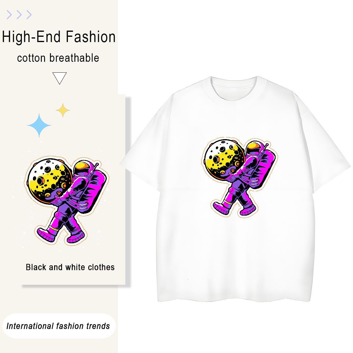 Popular Women Tees 230g 100% Cotton cosmonaut Spring Summer T Shirt For Woman Breathable Crew Neck DIY Anime Tees Shirts