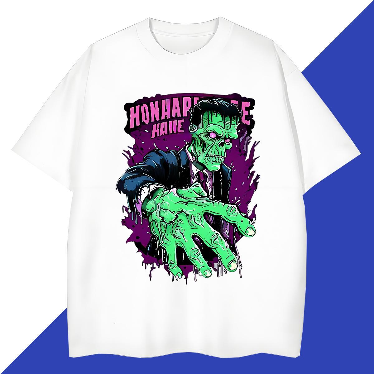 TOP Quality T-Shirts 230g Pure Cotton skull High Street Hip Hop Anime Short Sleeve O-Neck Men Tshirts New Arrival Clothings