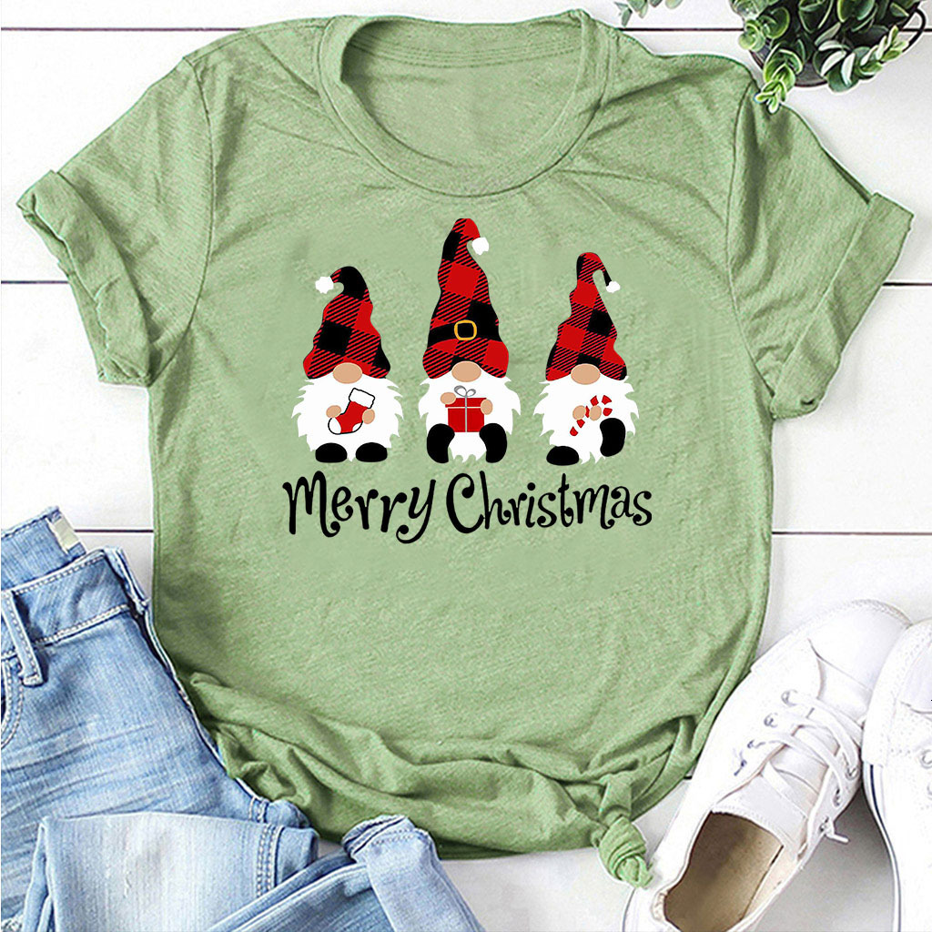 Christmas T-shirt, dwarf figure printed short sleeved women's top, loose fit dongdumaoyi