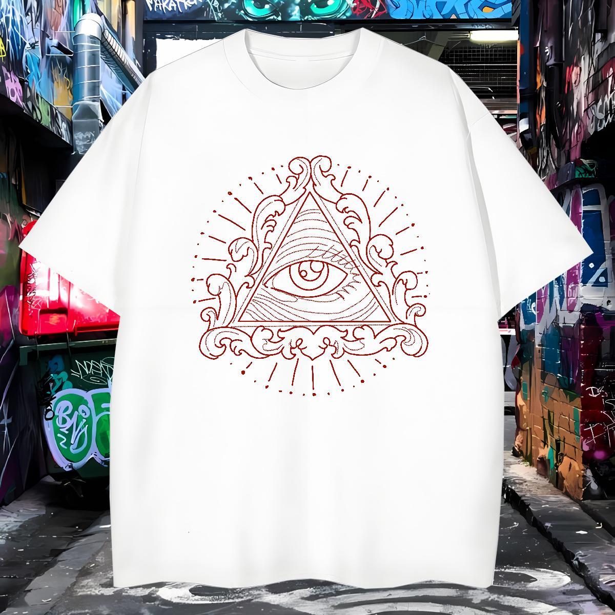 Popular T shirt 230g 100% Cotton eye of the devil High Street Hip Hop Plus Size Cartoon O-Neck Short Sleeve Men Tshirts Fashion Polos