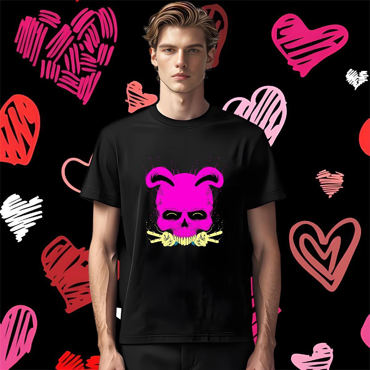 Cool Design T-Shirts for Men 100% Cotton 230g skull Daily Outfit Customized Print O-Neck Short Sleeve Men Tops Tees 2024 DIY Clothings