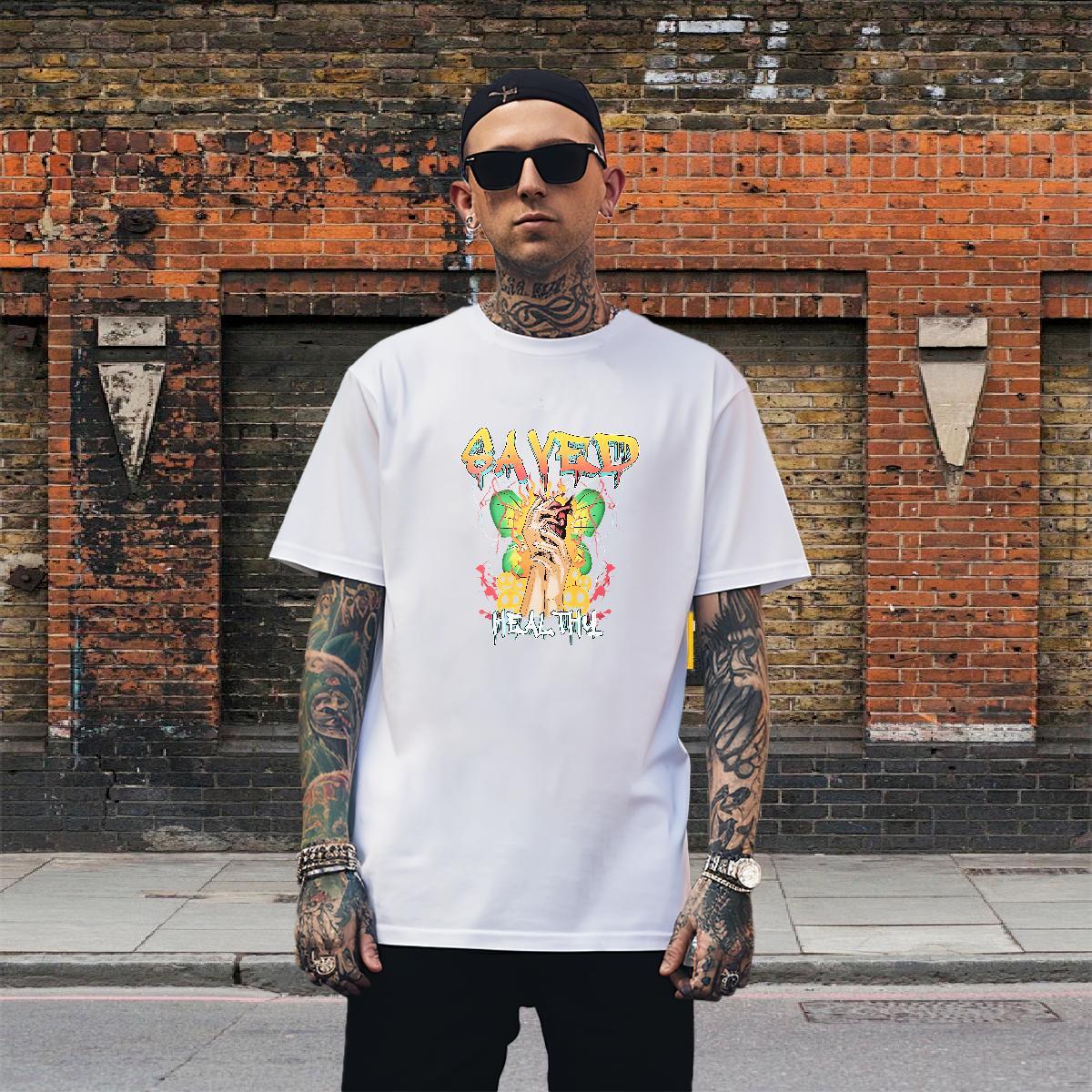 Popular T Shirt For Man 230g 100% Cotton skull High Street Hip Hop Custom Print Oversized O Neck Short Sleeves Mens Tshirts New Tees Shirts