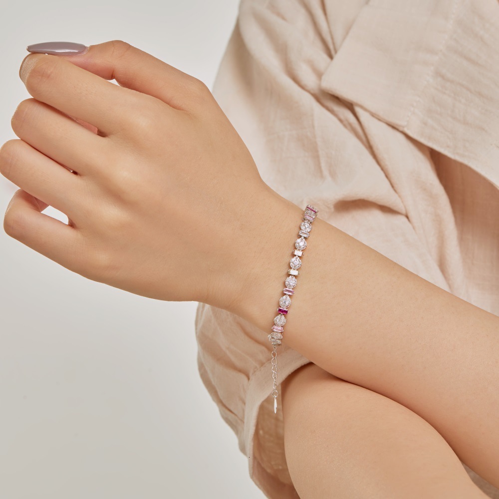 French New Wedding S Pure Sier Women's Bracelet Dopamine Color Zircon Fairy Versatile Design Female Handicraft