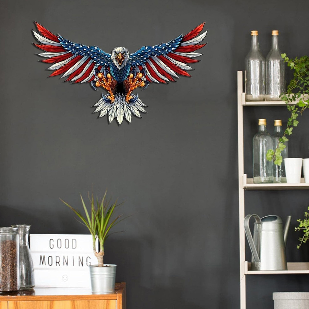 Metal American Bald Eagle Wall Art Bald Eagle Hanging Patriotic Sculpture Independence Day Wall Decoration