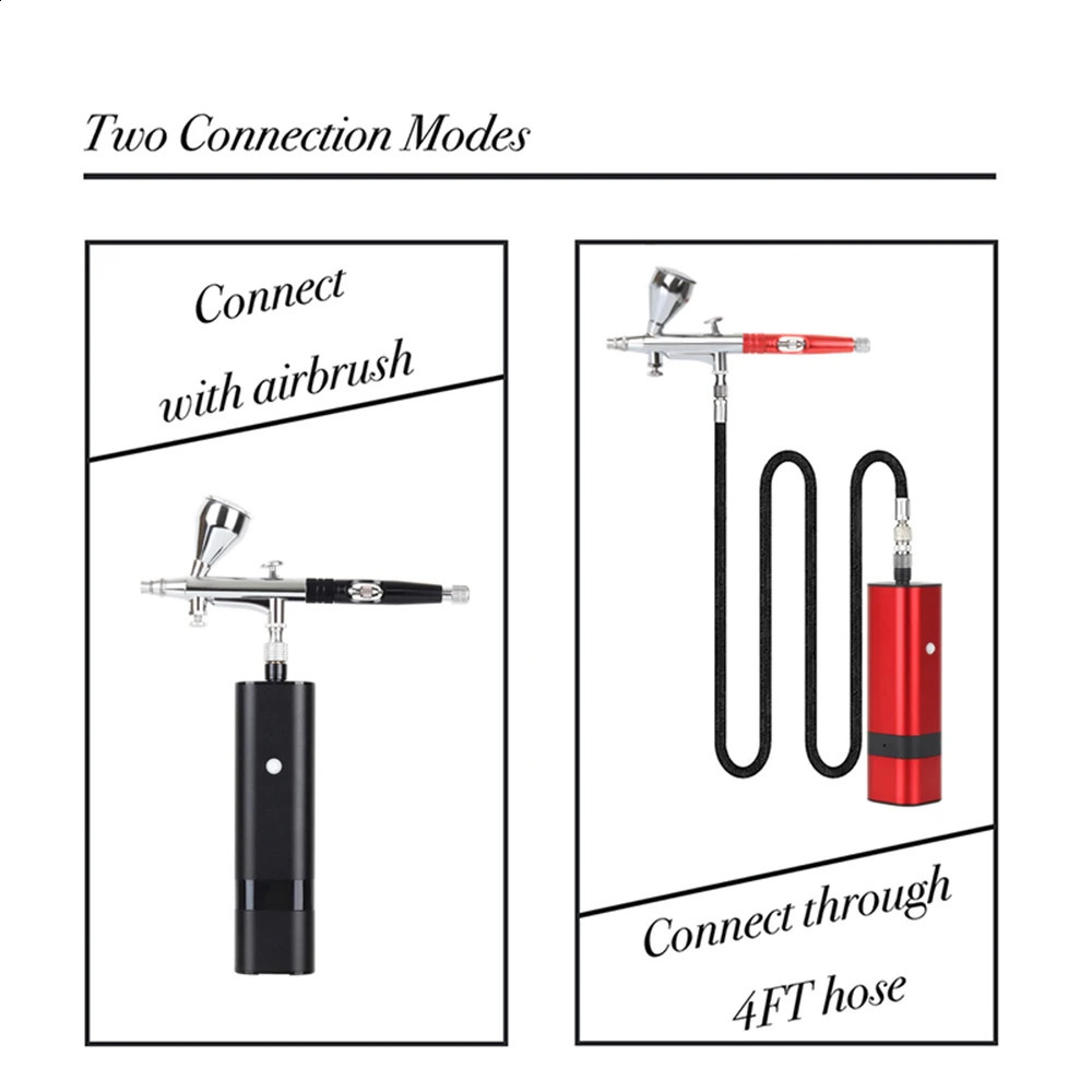 RIBO portable spray gun with automatic mini air brush equipped with compressor kit quiet art cake nail model painting tattoo hand tool 240823