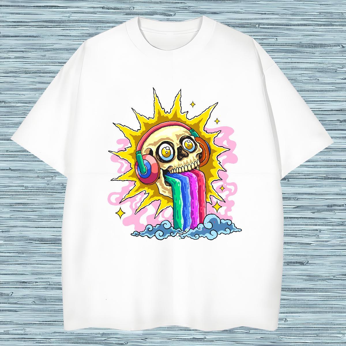 Designer Man T Shirts 230g 100% Cotton skull Daily Wear DIY Round Neck Short Sleeve Men Tops Tees Classic Casual Polos