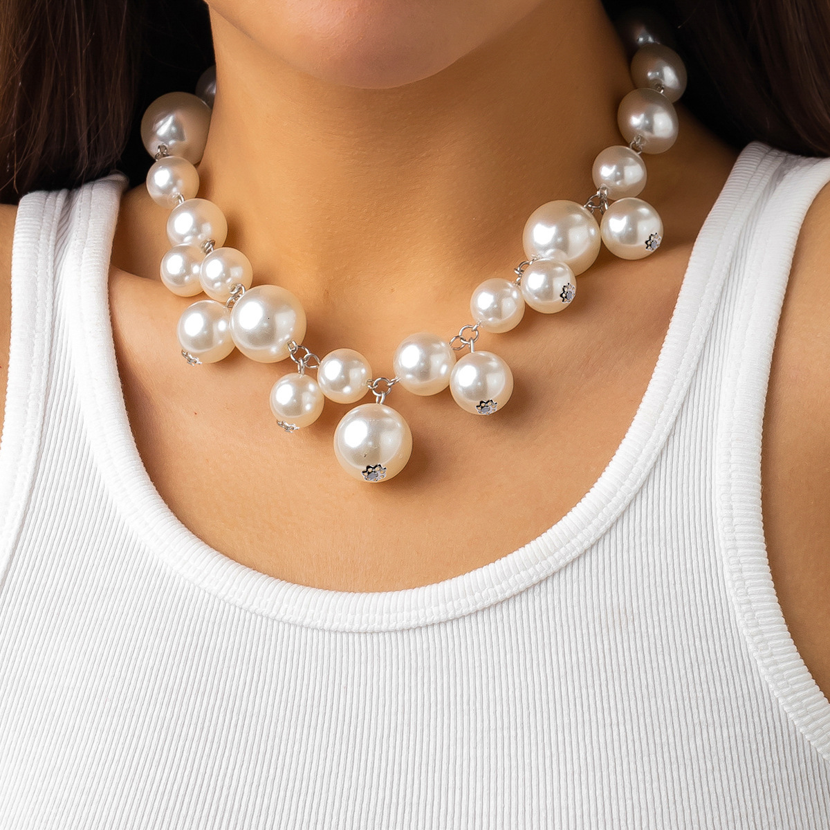 Exaggerated large beads, short neckband, women's choker, punk style, imitation pearl collar