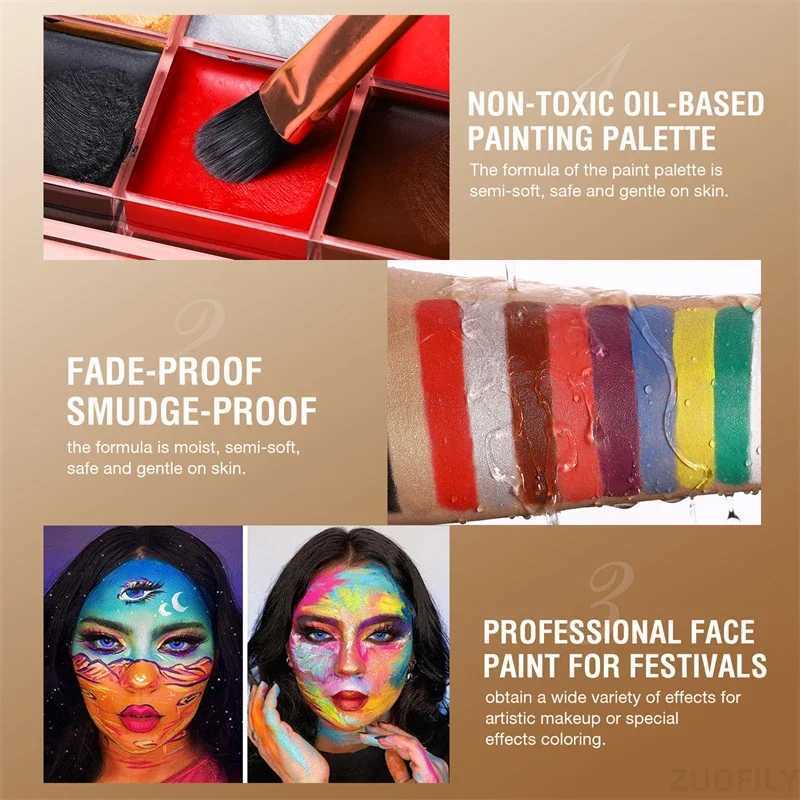 Facial and body painting cream waterproof full-color non-toxic safe painting oil Christmas makeup palette tattoo art party tools W240824