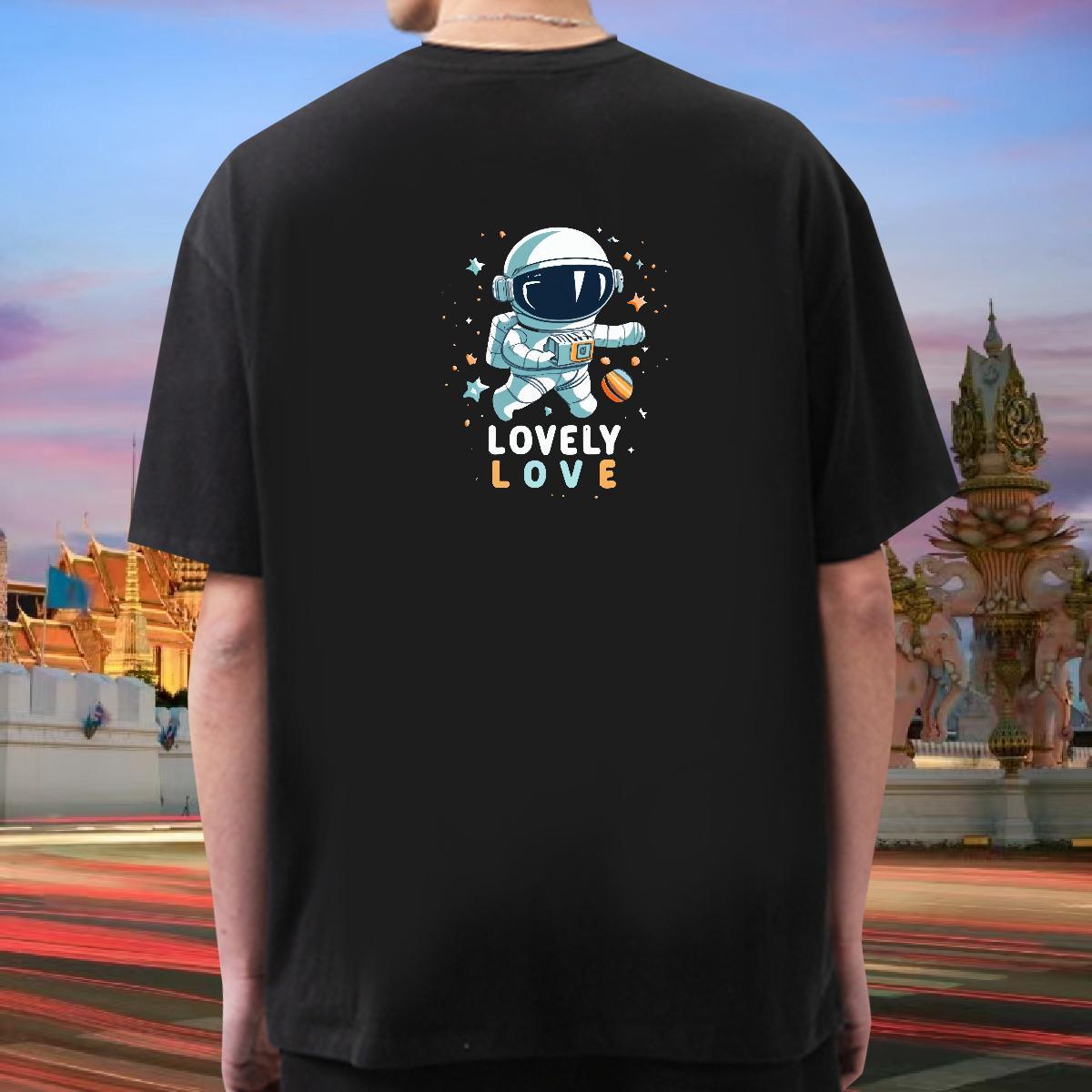 Loose Fit T Shirt For Man 100% Cotton 230g spaceman Home Outdoor Asian Size Round Neck Short Sleeve Mens Tshirts Classic Tops Tees