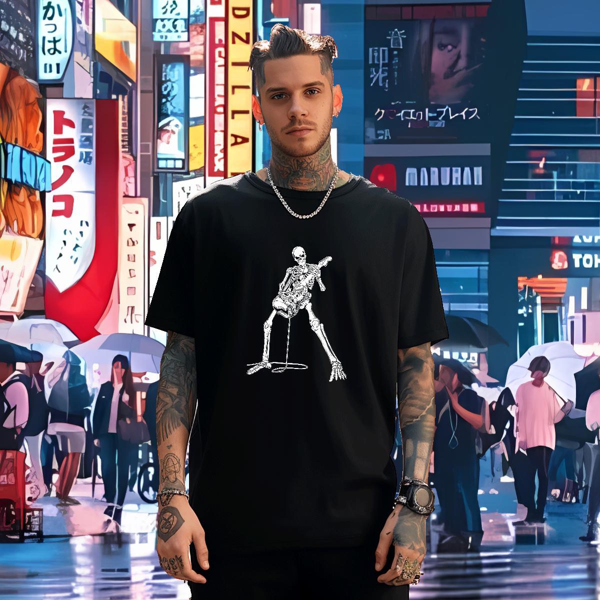 Loose Fit Mens T Shirts 230g Cotton skull High Street Hip Hop Custom Printed O-Neck Short Sleeve Men Clothes T-Shirt Customized Top Tees