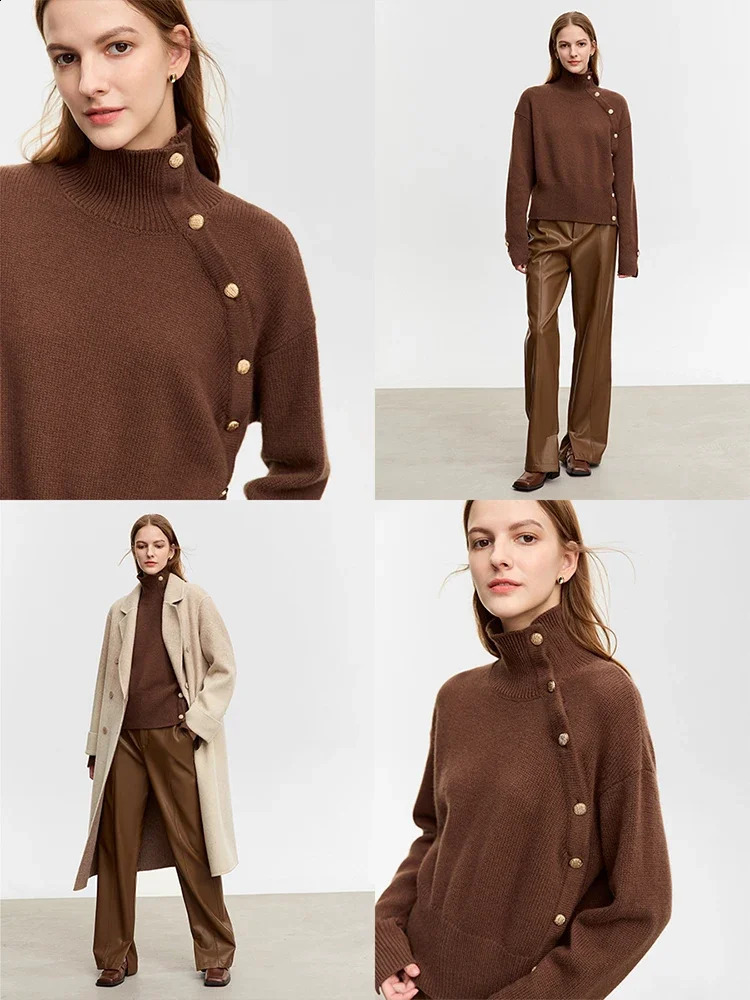 AMII Minimalist Women Sweaters Winter Loose Mock Neck Oblique Front Pullover Wool Raglan Sleeve Knitted Tops 12354041 240824