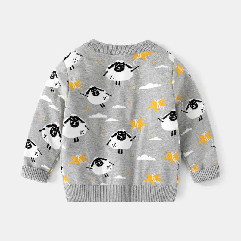 Autumn Winter Children Boys Zipper Cartoon Sheep Printed Long Sleeve Baby Boys Sweater Sweet Round Neck Warm Preschool Boys TopW240824
