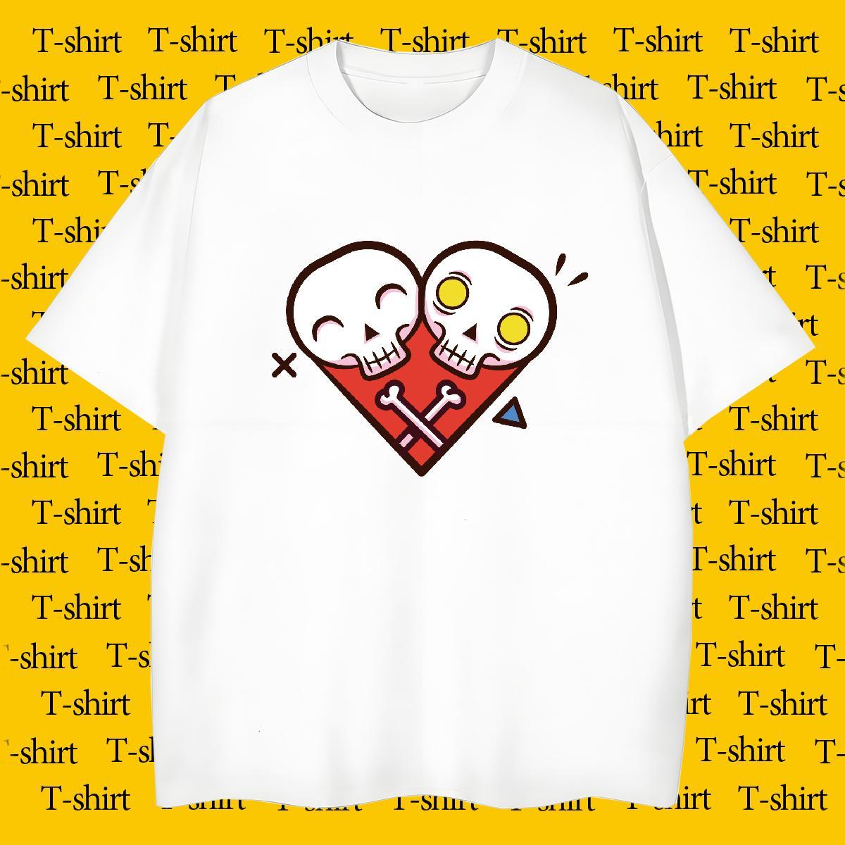 Designer T-Shirts for Men 230g Cotton skull Daily Outfit Custom Printed Breathable Short Sleeve Men Tees 2024 DIY Clothings