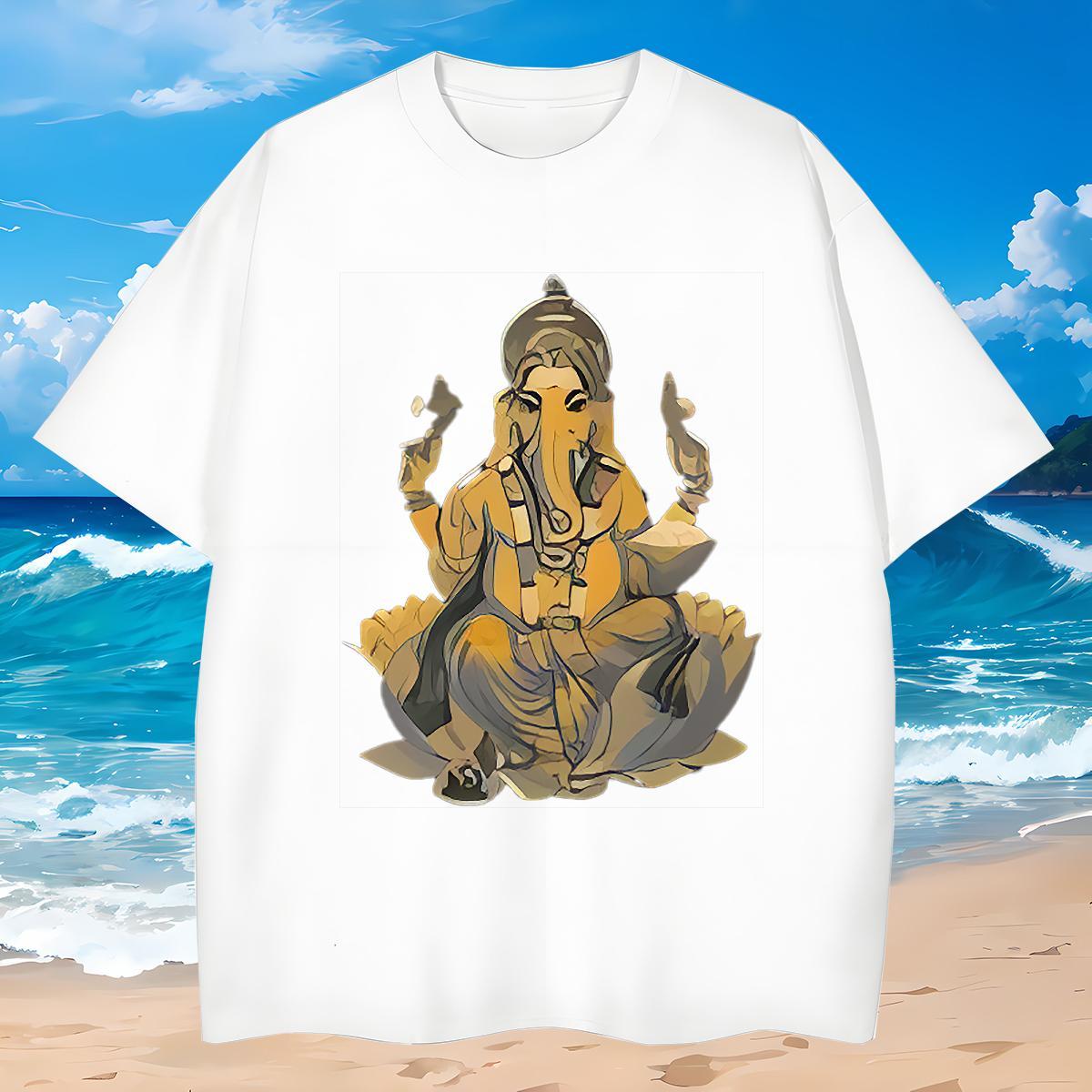 Cool T Shirts Men 230g Cotton Ganesha Outdoor Custom Big Size Short Sleeve O-Neck Men Tshirts Classic Casual Tops