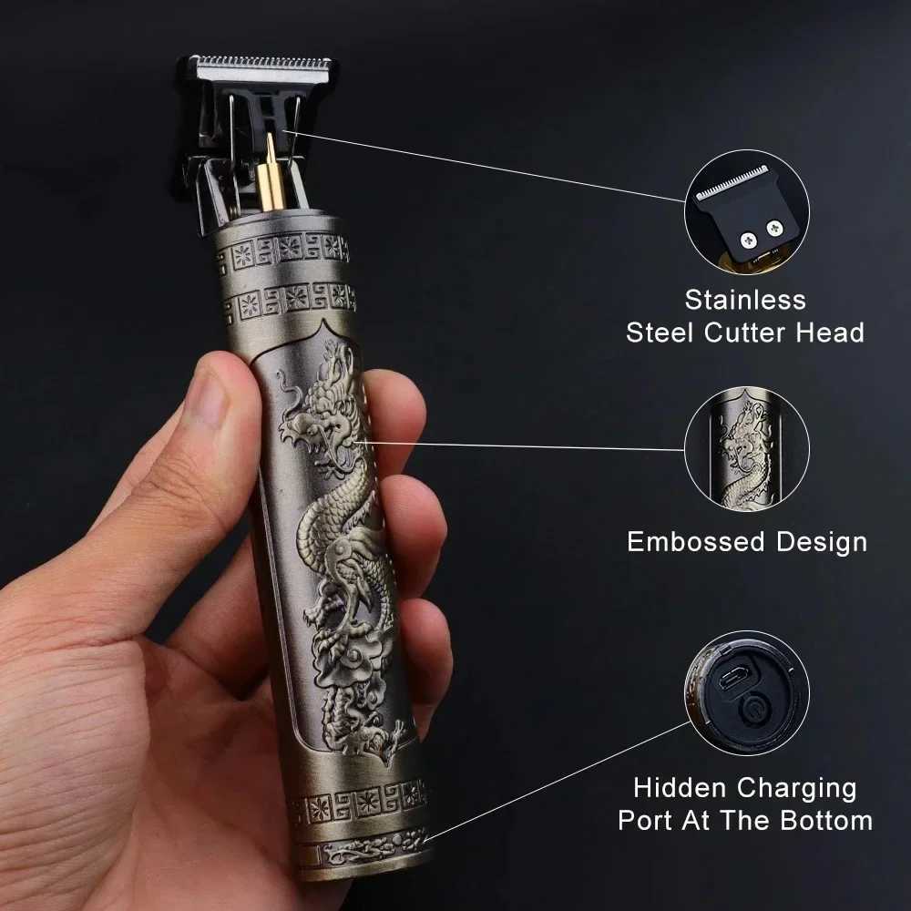 Vintage T9 Hair Clipper Electric Rechargeable Hair Cutting Machine Professional Men Shaver Barber Trimmer for Men Dragon Buddha W241227