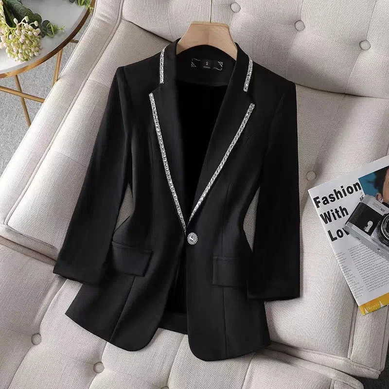 Autumn Womens Blazer Paillettes Femme Summer Sunscreen Jacket White Suit Jacket Womens Fashion Thin Black Cardigan 240826