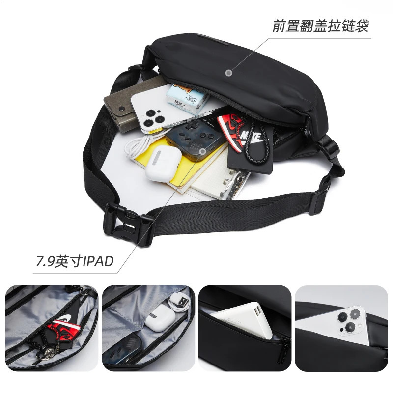 Fashionable cross body mens chest messenger anti-theft zipper 7.9-inch iPad waterproof short travel shoulder bag 240826 37f9