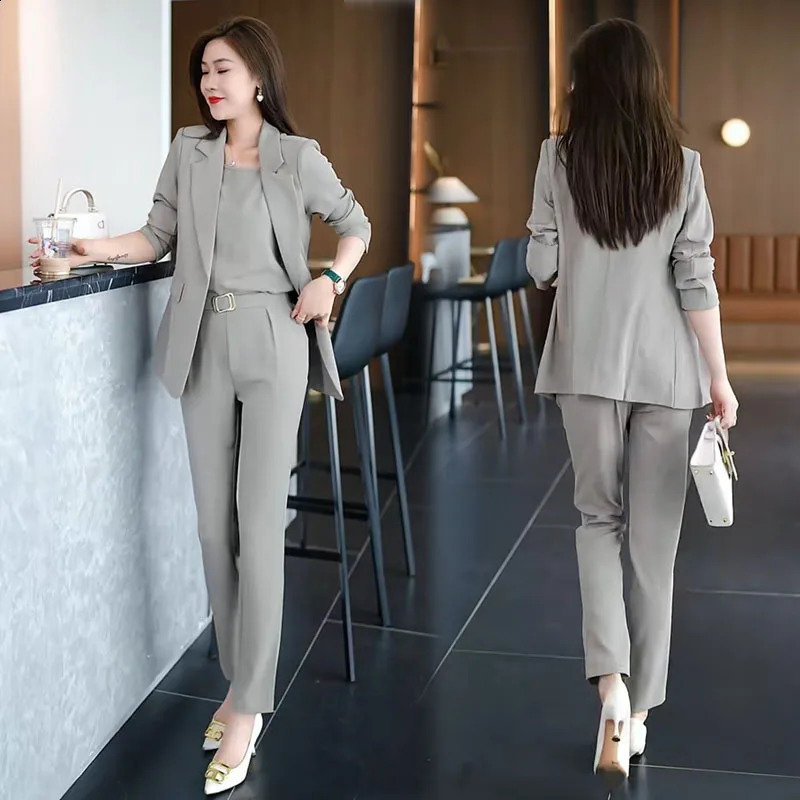 Summer Thin Jacket Blazer Casual Pencil Pants Vest Three Piece Set Elegant Womens Pants Set Office Outfits Business Clothing 240826