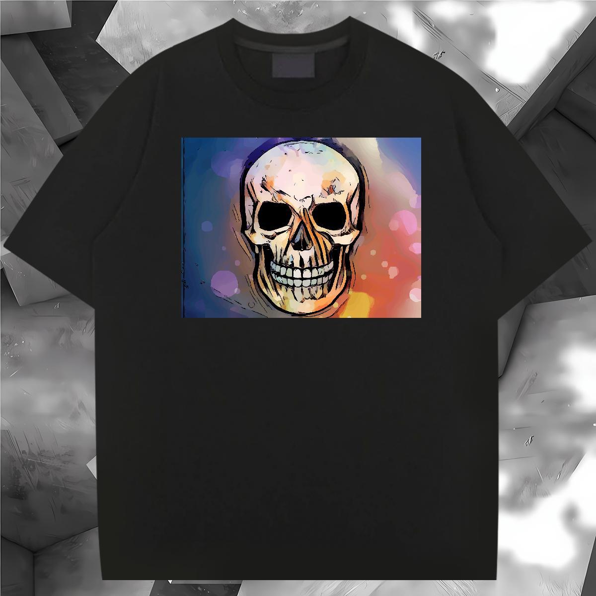 High Quality T shirt 230g Pure Cotton skull Street Wear DIY Anime Breathable Crew Neck Men Tops Tees Wholesale Tshirts
