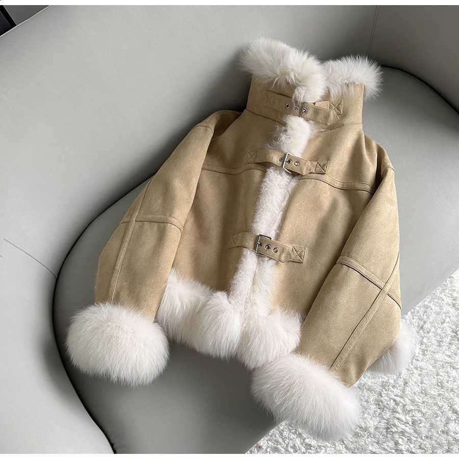 Fashion Real Fur Coat Duck Down Jacket Winter Women Jacket Natural Fox Fur Collar Thick Suede Outerwear Warm 240824