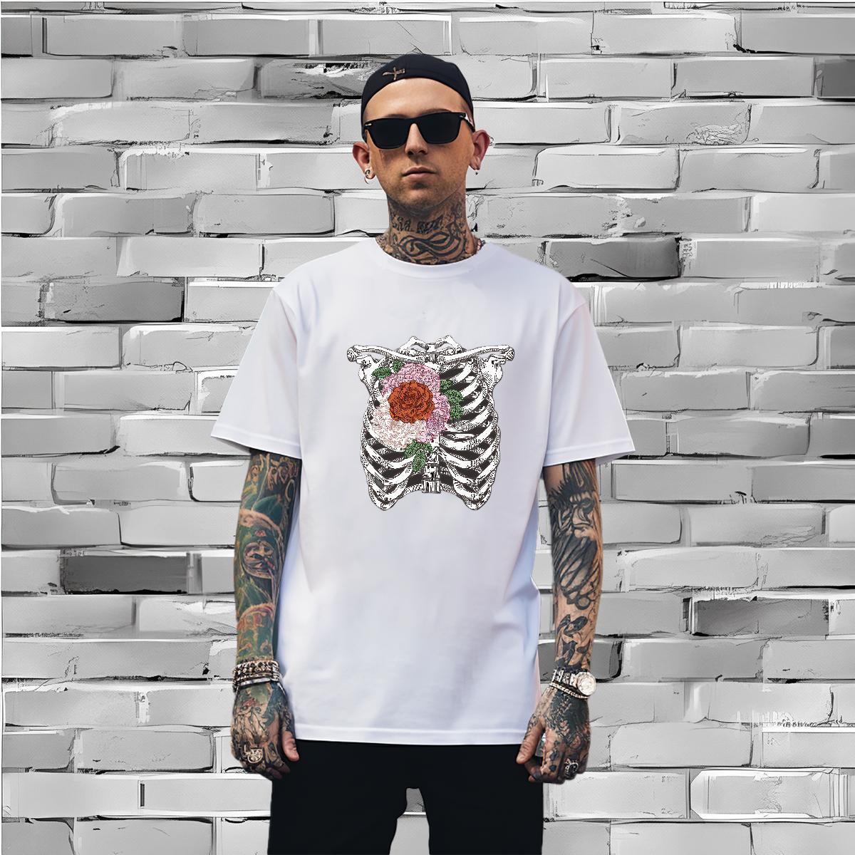 Designer Man T Shirts 230g Pure Cotton skull Daily Wear Custom Cartoon Short Sleeve O-Neck Men Tshirts Brand Top Tees