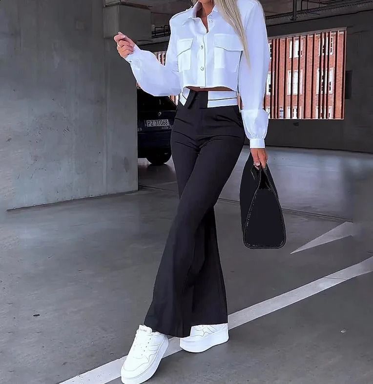 Office Lady Womens Pant Sets 2 Pieces Holiday Style Short Blazers Coat Straight Pants Suit Spring Womens Outfits 240826