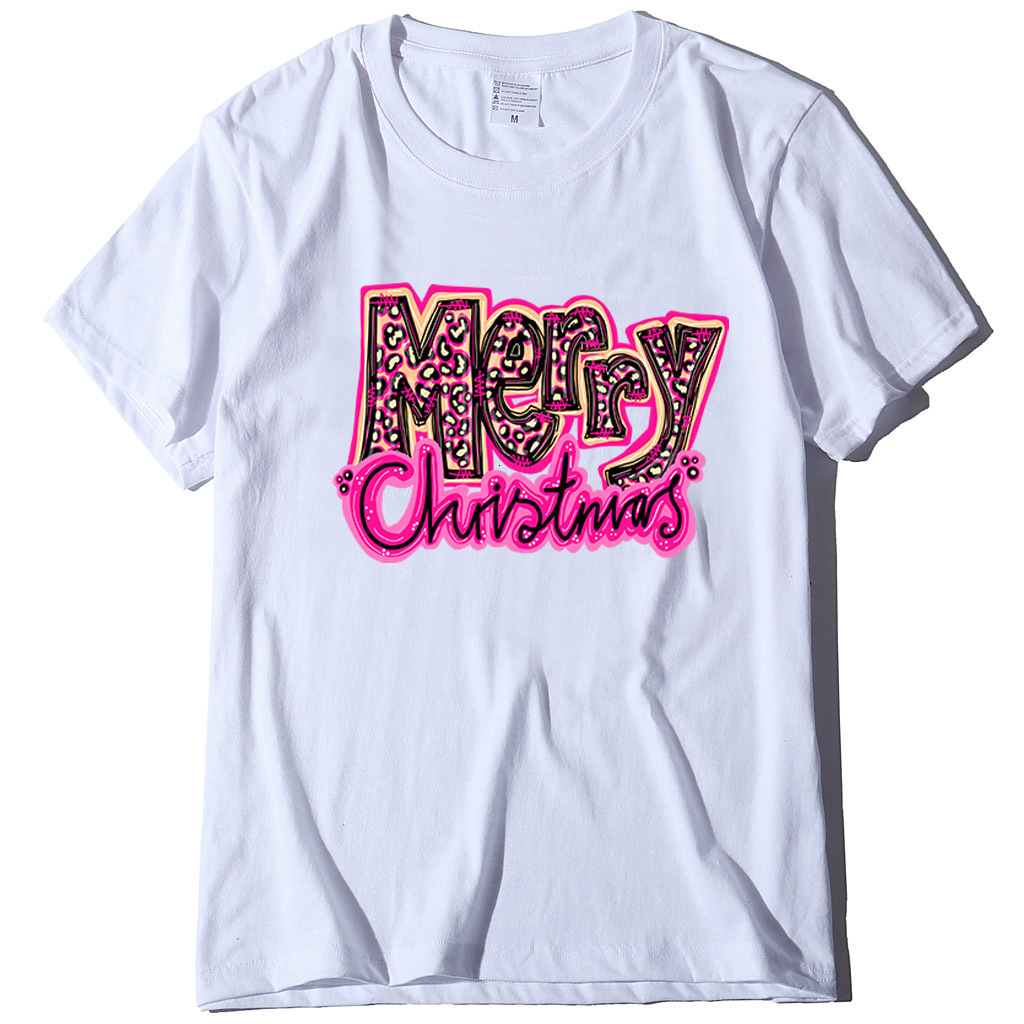 Short sleeved Merry letter printed T-shirt Christmas women's top dongdumaoyi