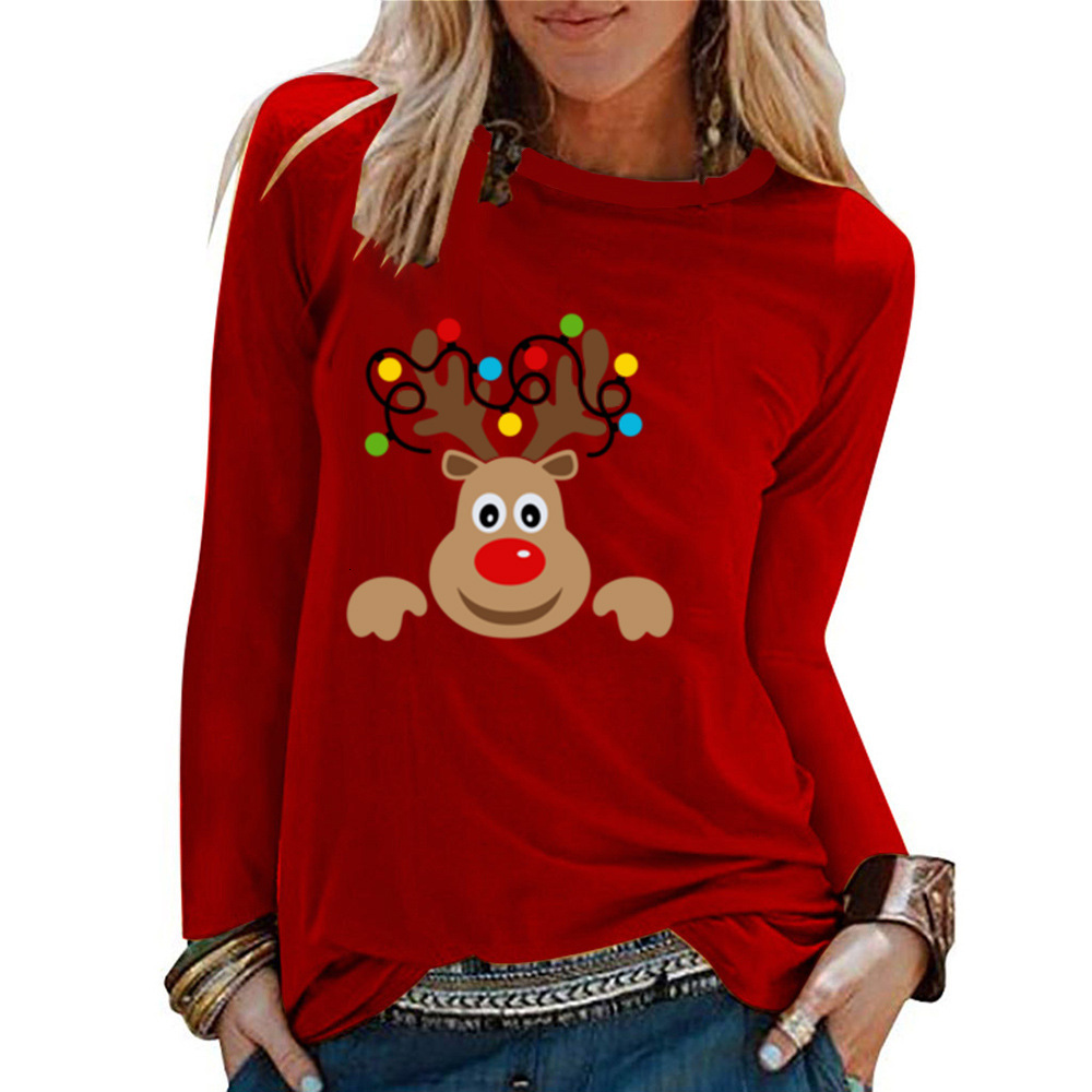Autumn new couple outfit with reindeer cartoon print round neck casual long sleeved shirt dongdumaoyi